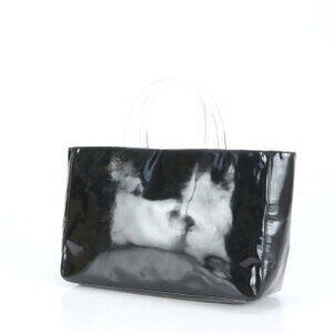 Prada Patent Leather Shoulder Clear Tote Black Handle Bag Vernis